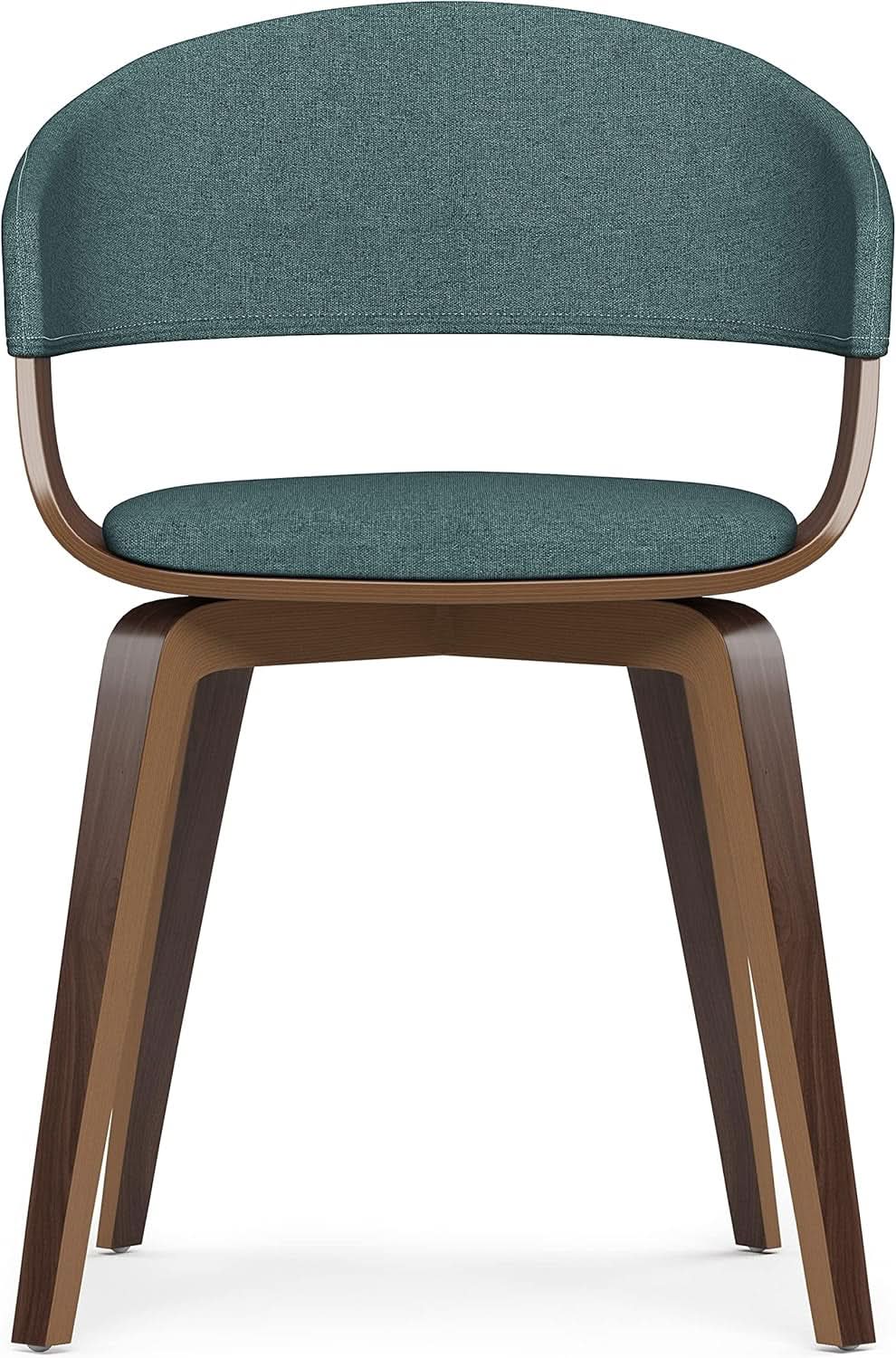 Lowell Mid Century Bentwood Dining Chair Turquoise Linen Look Fabric