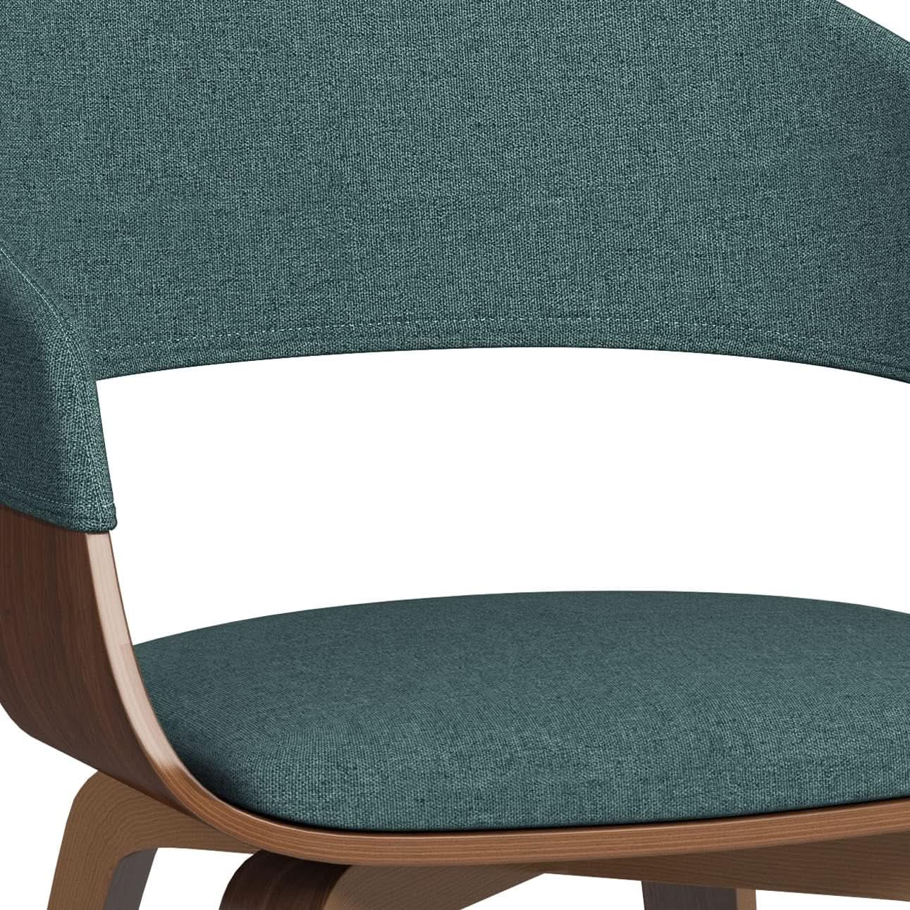 Lowell Mid Century Bentwood Dining Chair Turquoise Linen Look Fabric