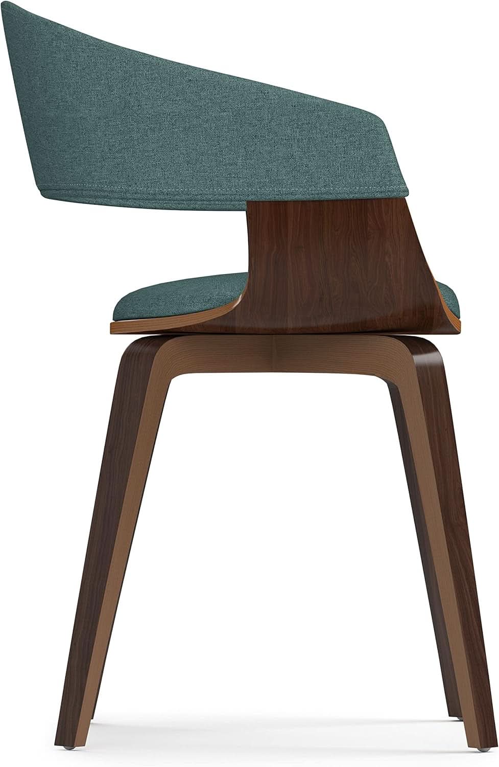 Lowell Mid Century Bentwood Dining Chair Turquoise Linen Look Fabric