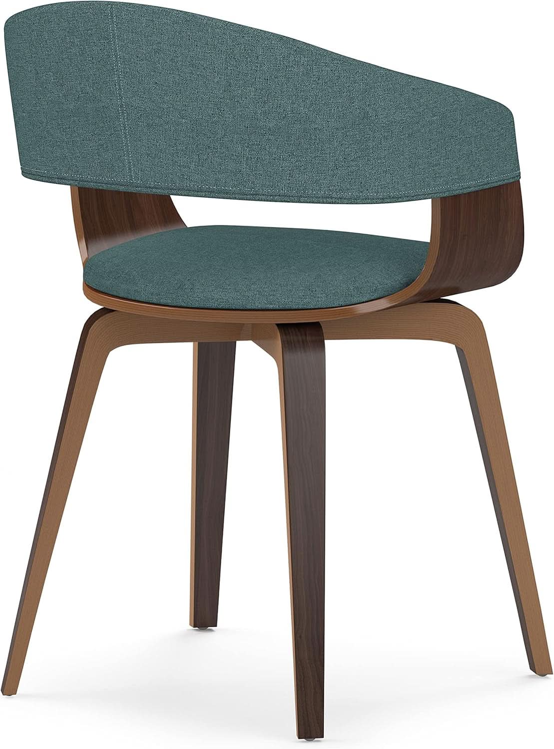 Lowell Mid Century Bentwood Dining Chair Turquoise Linen Look Fabric