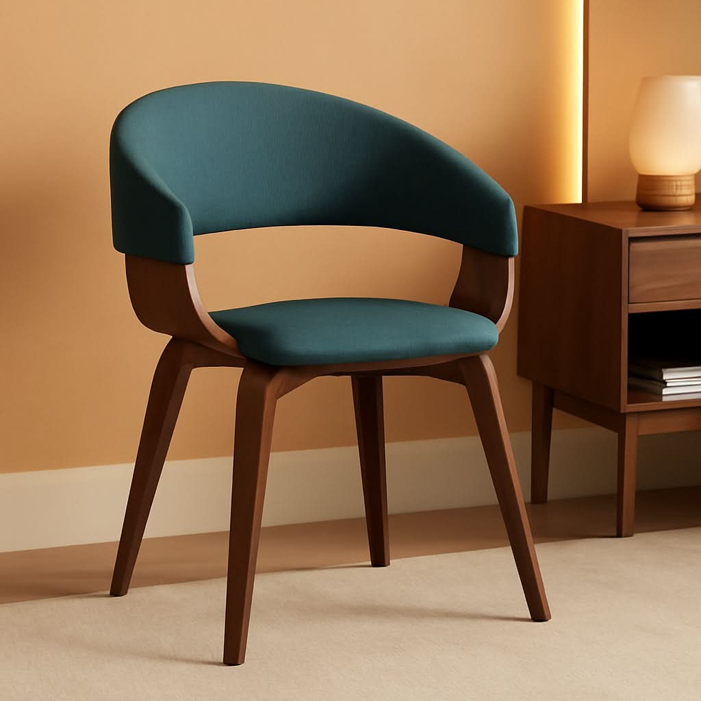 Lowell Mid Century Bentwood Dining Chair Turquoise Linen Look Fabric