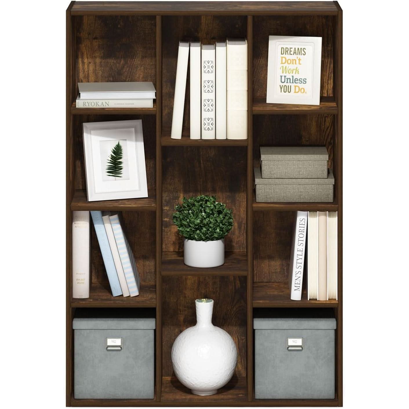 Luder 11-Cube Amber Pine Bookcase For Living Room Storage