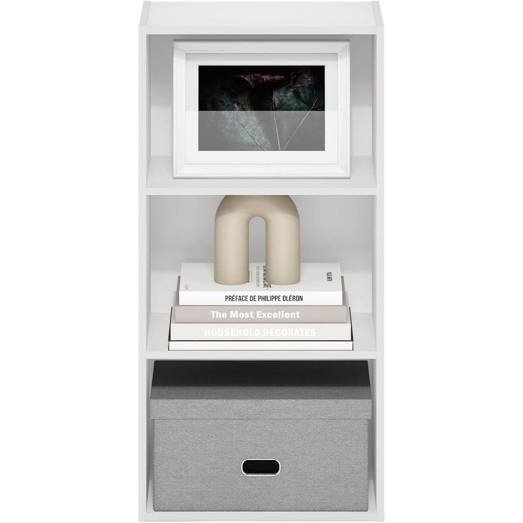 Luder Three Tier Open Shelf Bookcase Bright White Finish