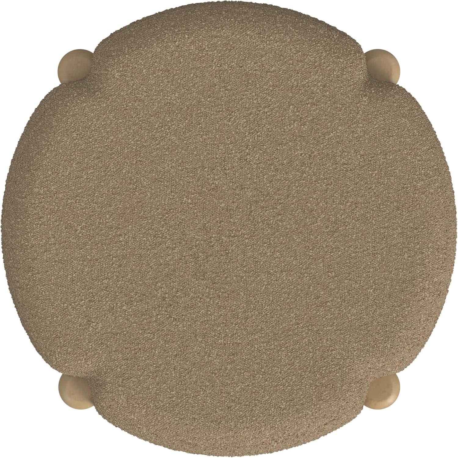 Luna Modern Round Ottoman in Brown Boucle, 22 Inches