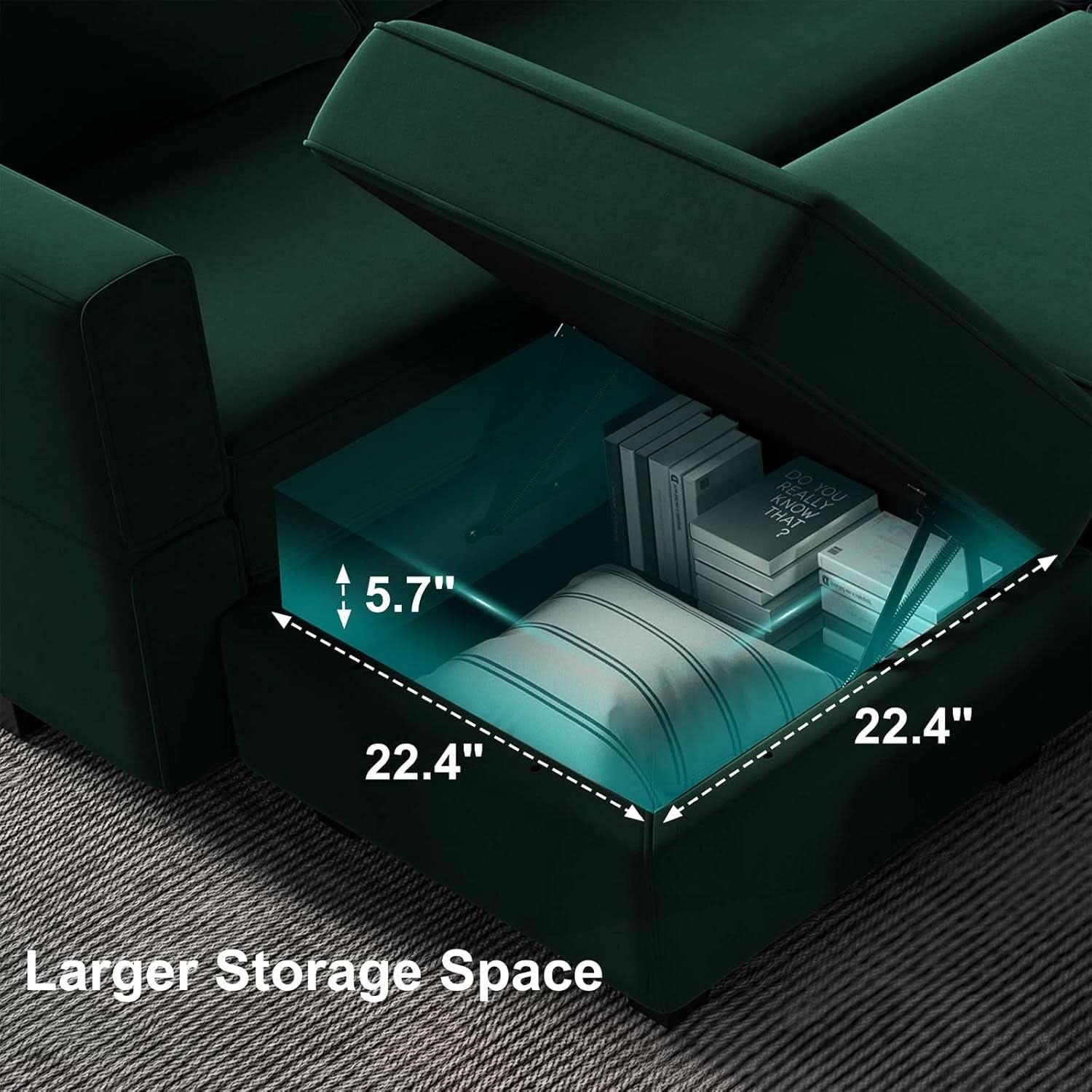 Luxurious Emerald Green Velvet Modular Sleeper Sofa