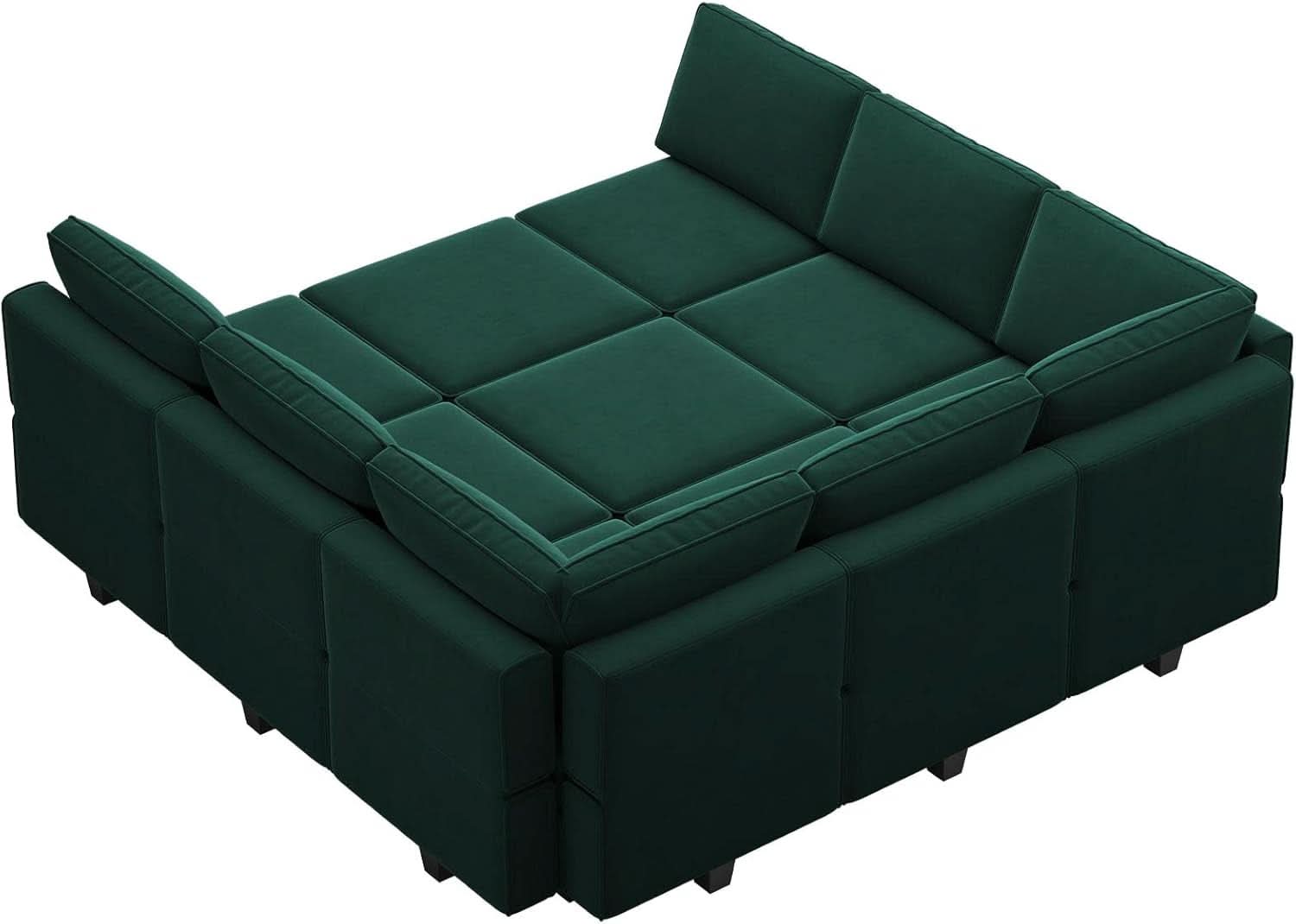 Luxurious Emerald Green Velvet Modular Sleeper Sofa