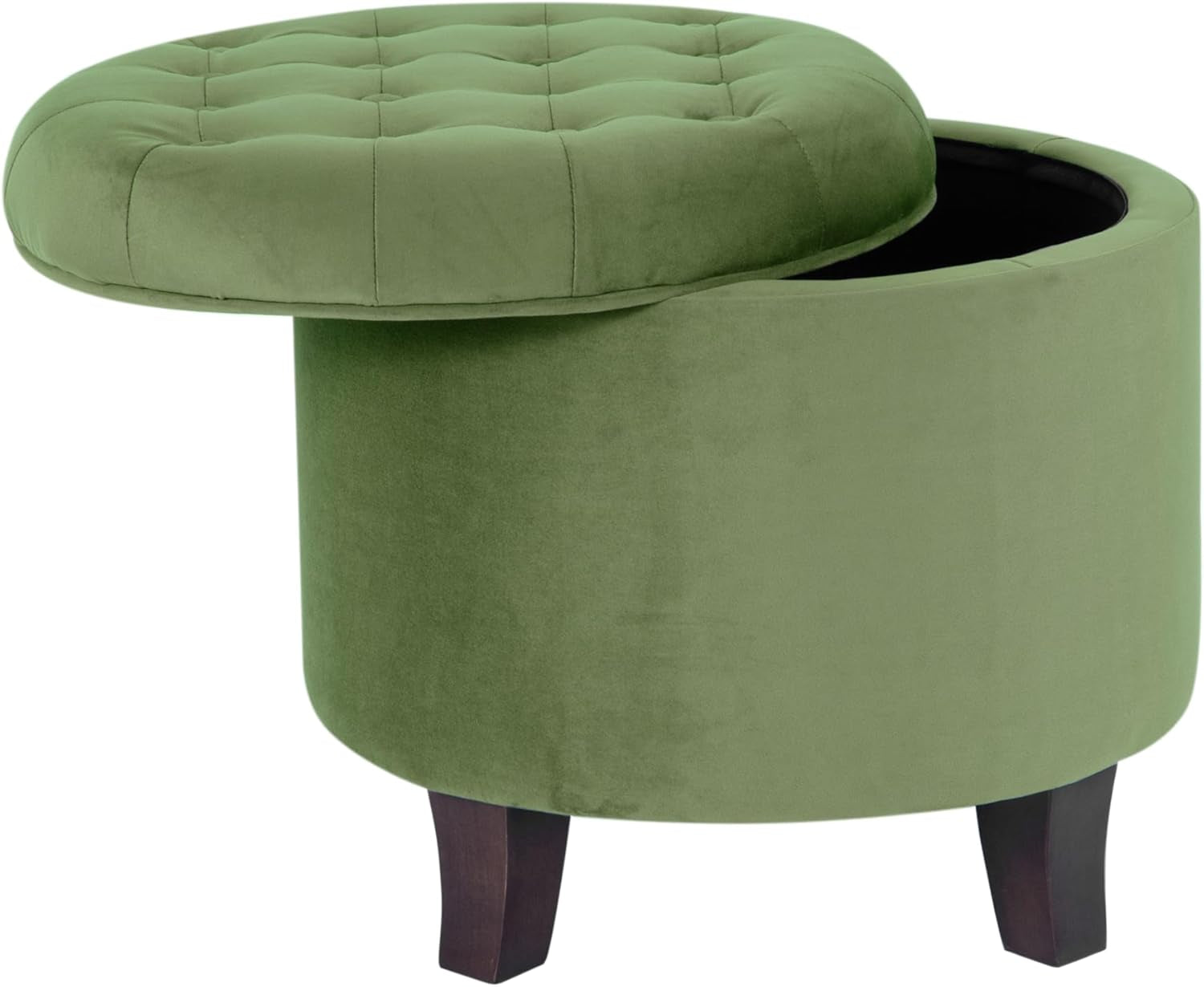 Luxurious Emerald Velvet Tufted Round Ottoman Storage