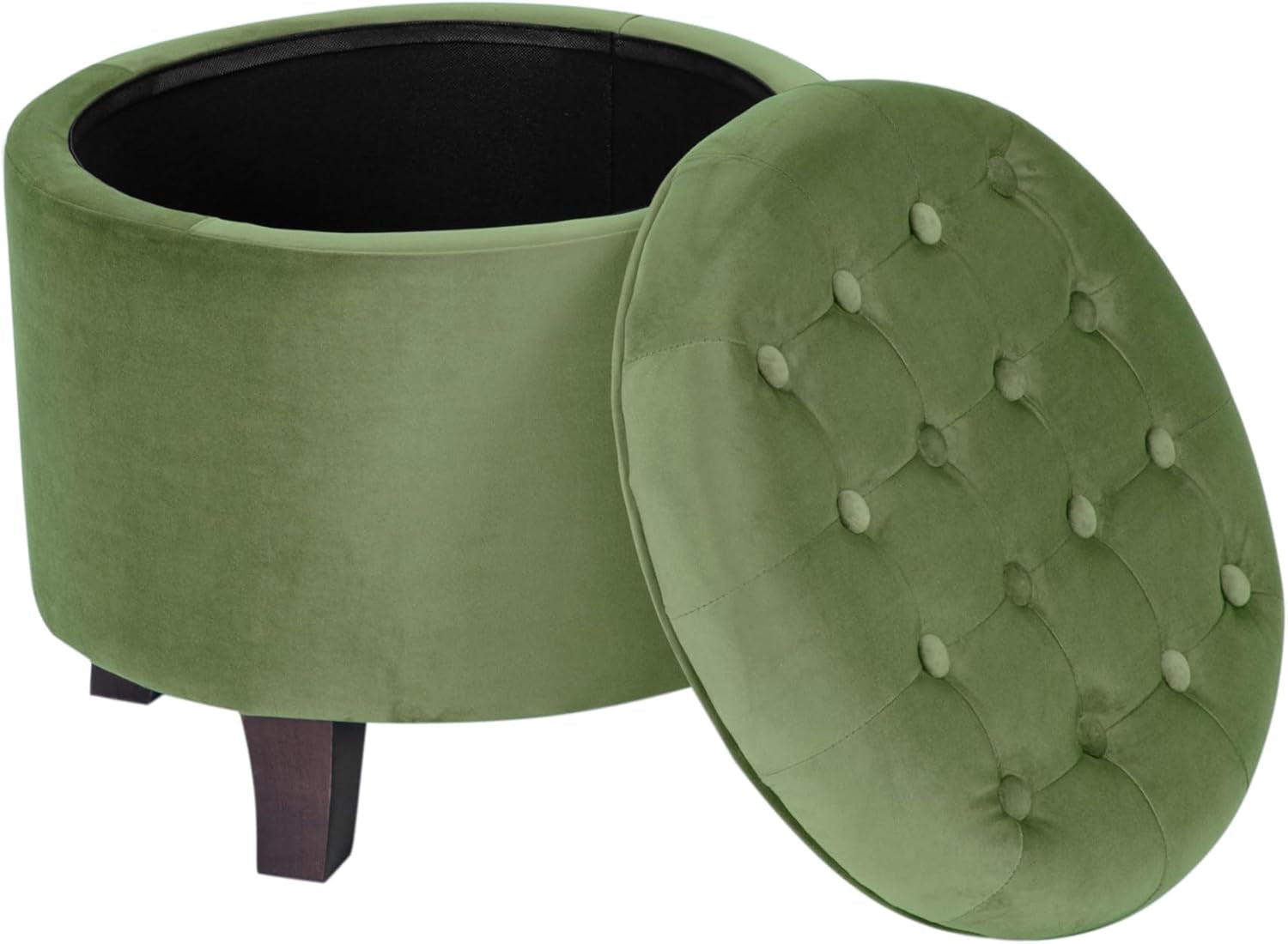 Luxurious Emerald Velvet Tufted Round Ottoman Storage