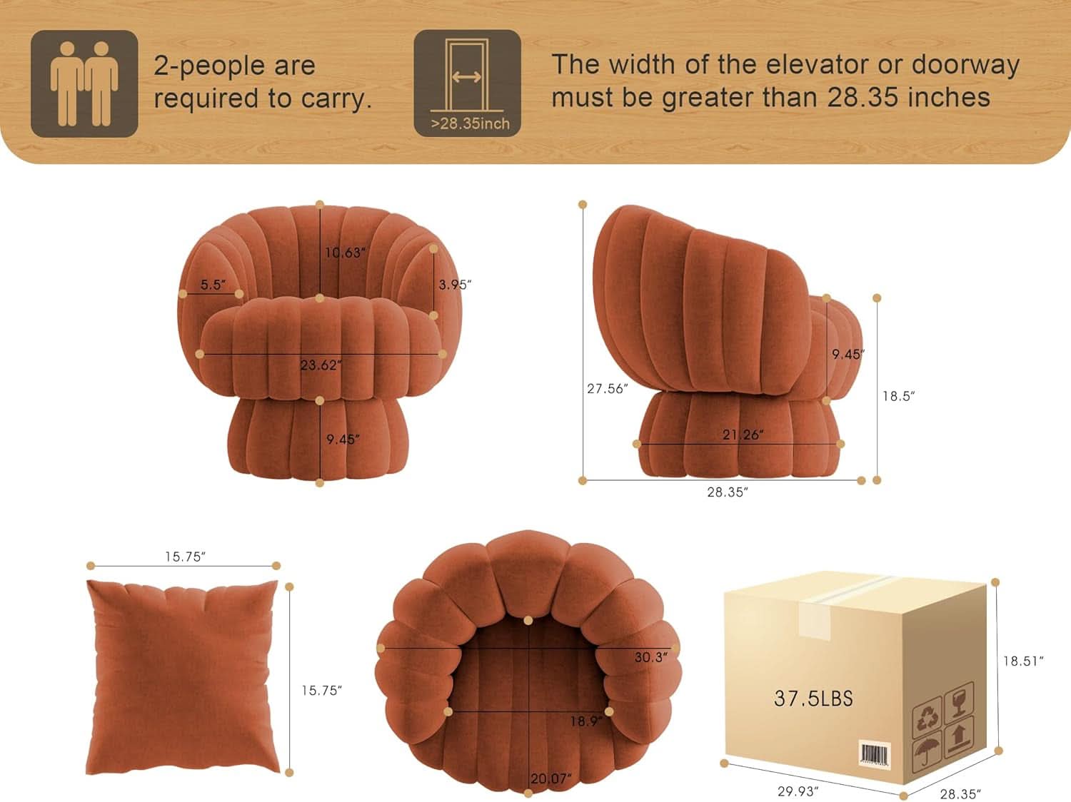 Luxurious Mid Century Burnt Orange Swivel Armchair
