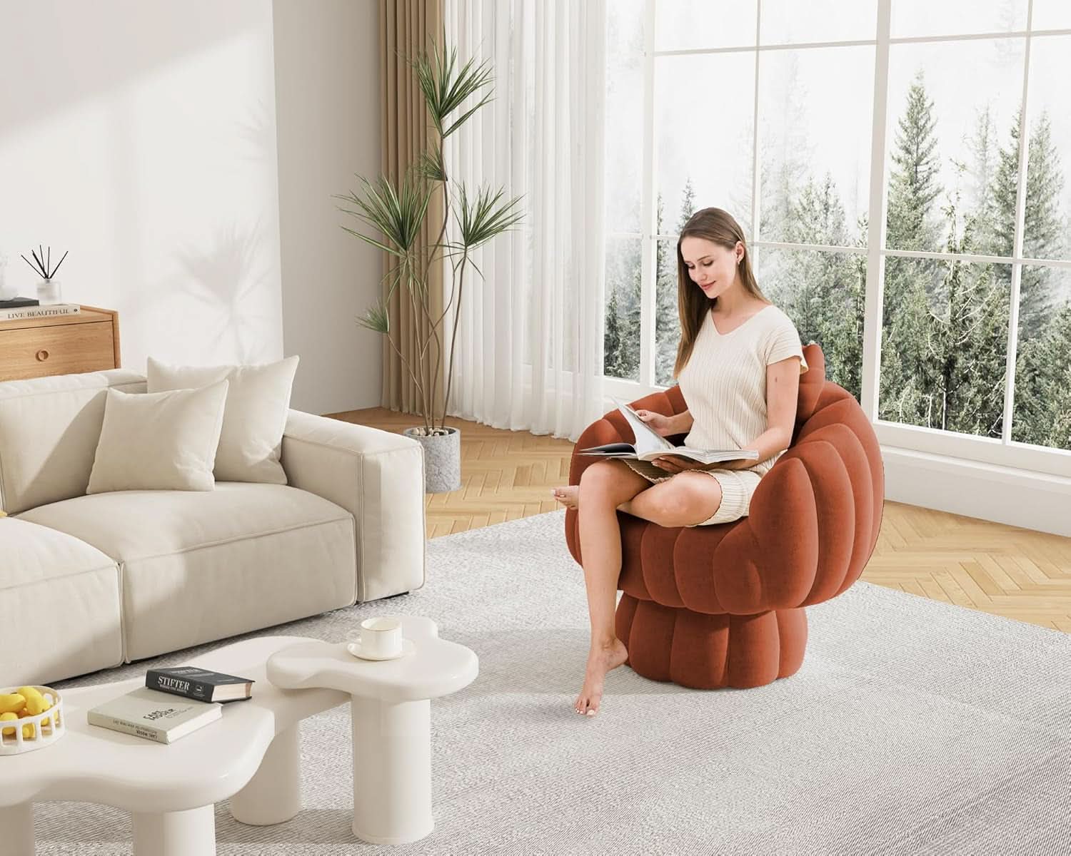 Luxurious Mid Century Burnt Orange Swivel Armchair
