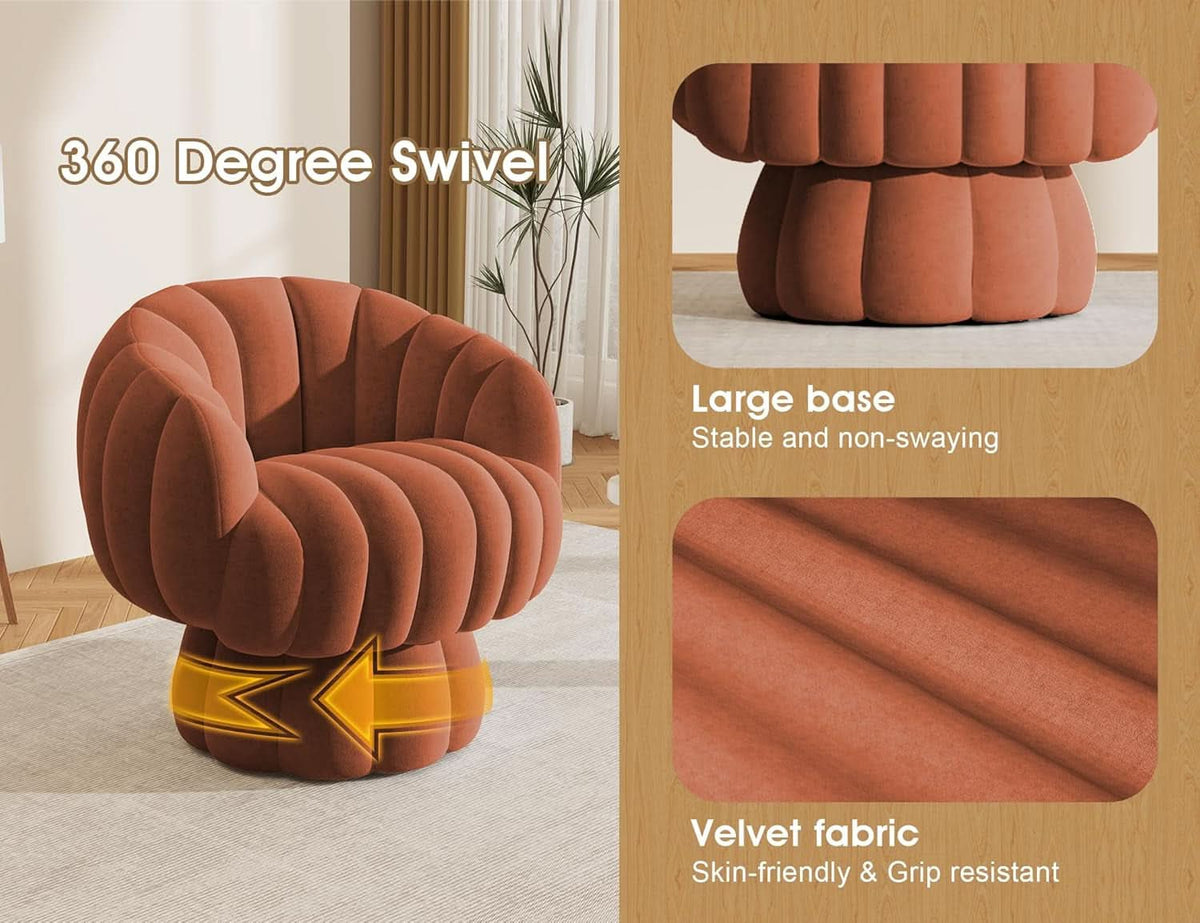 Luxurious Mid Century Burnt Orange Swivel Armchair