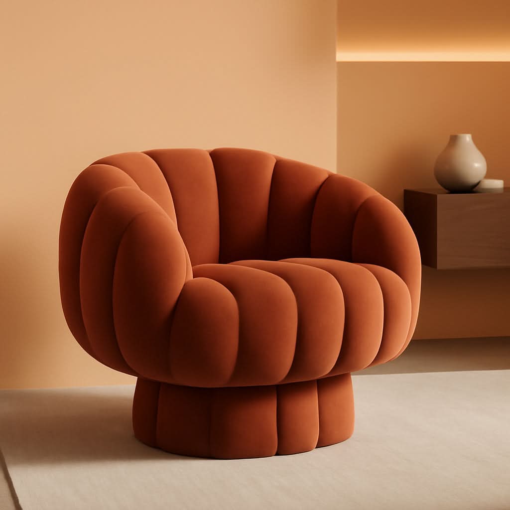 Luxurious Mid Century Burnt Orange Swivel Armchair