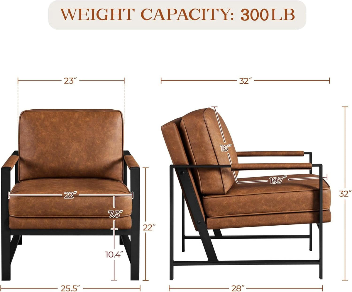 Luxurious PU Leather Armchair Set Ultrasoft Chestnut