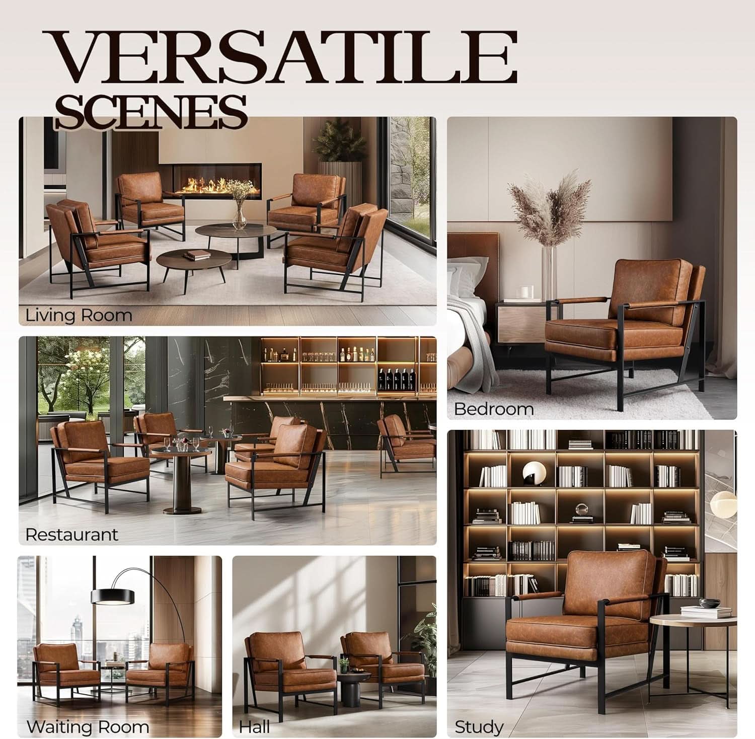 Luxurious PU Leather Armchair Set Ultrasoft Chestnut