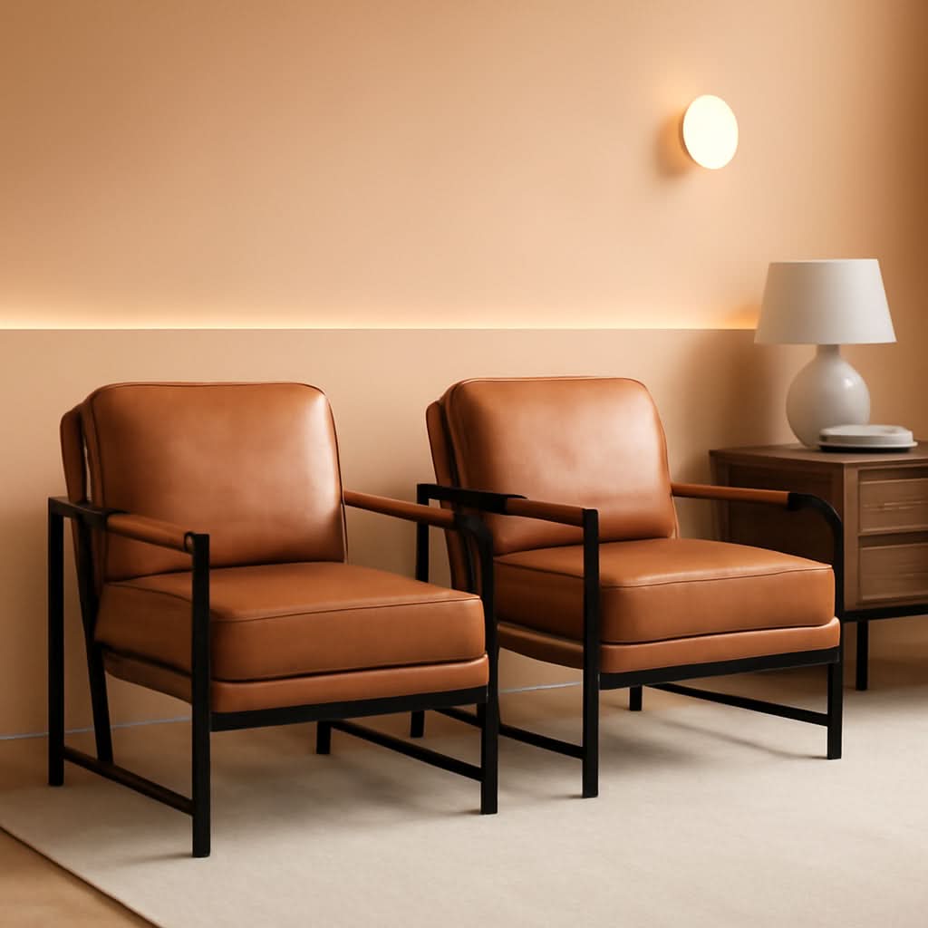 Luxurious PU Leather Armchair Set Ultrasoft Chestnut