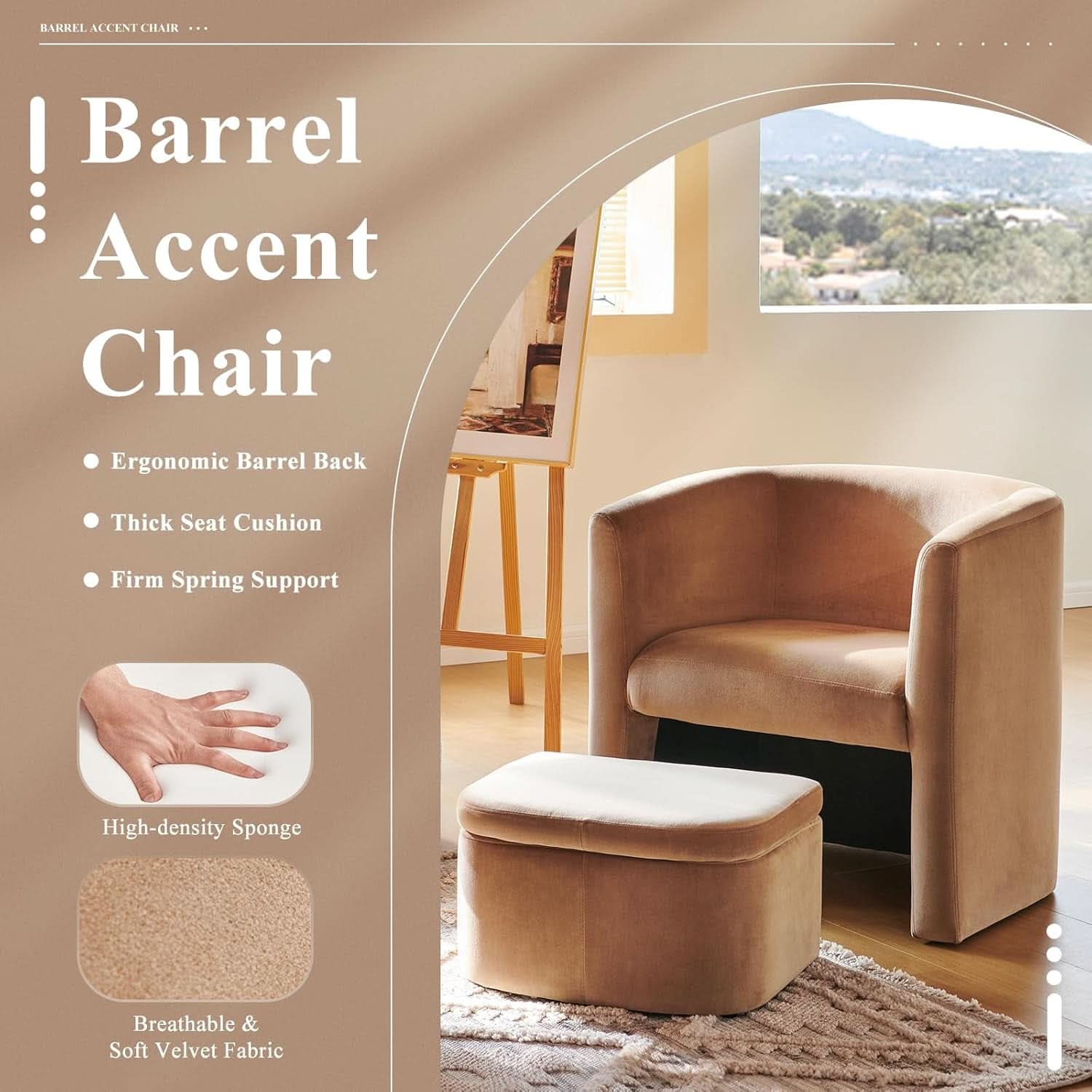 Luxurious Velvet Accent Chair With Storage Ottoman