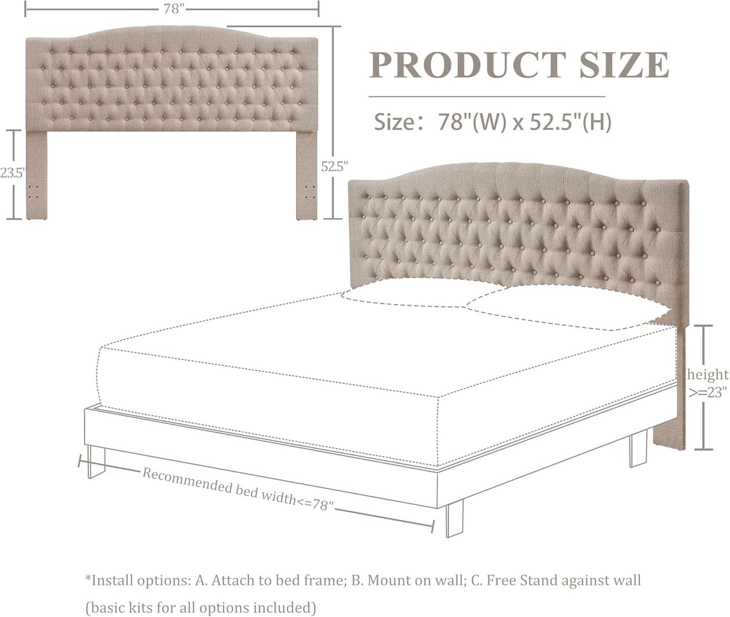 Luxury Linen Upholstered King Headboard with Easy Assembly