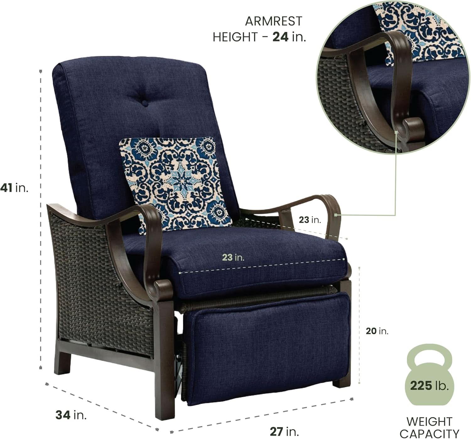 Luxury Outdoor Recliner Chair with Cushions and Pillow