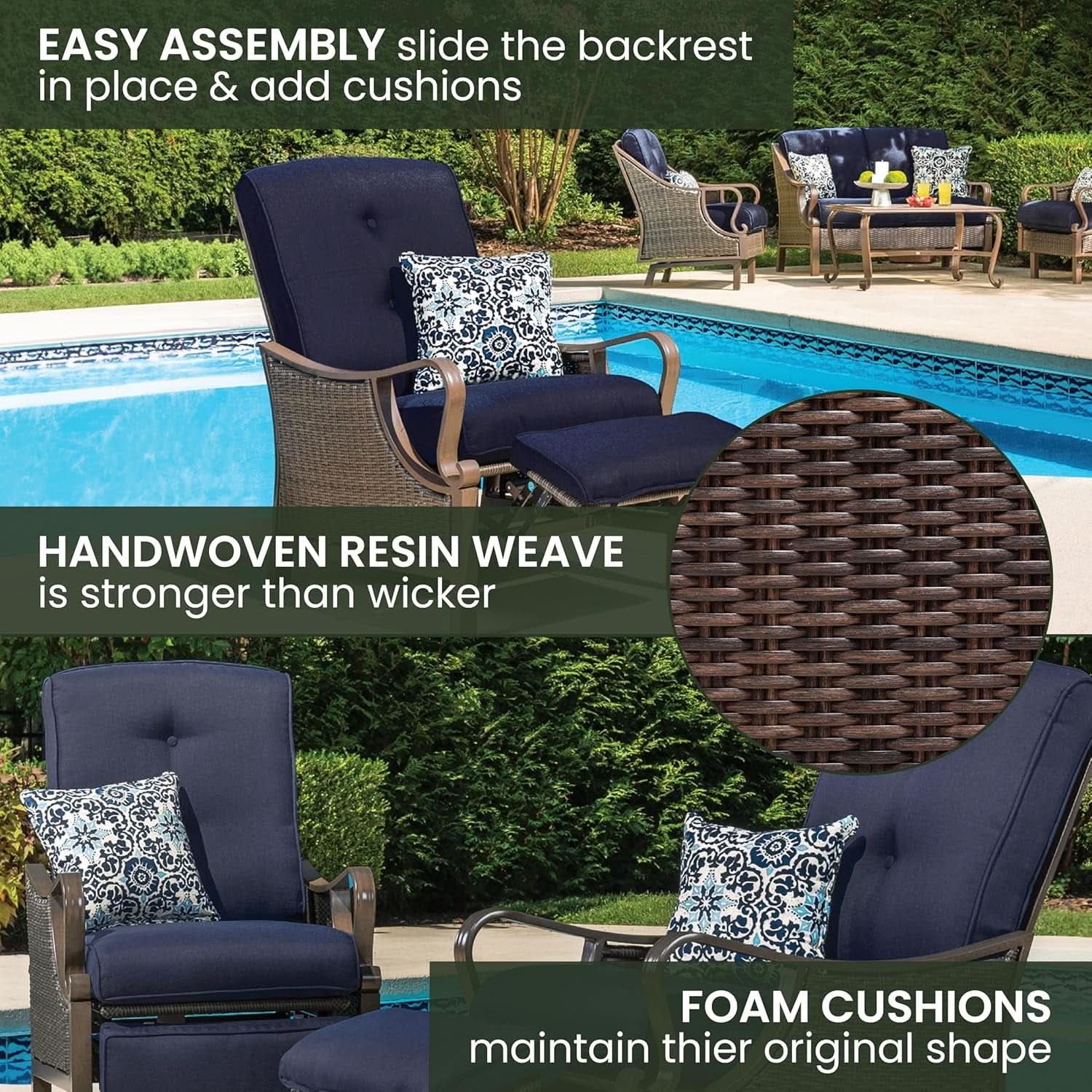 Luxury Outdoor Recliner Chair with Cushions and Pillow