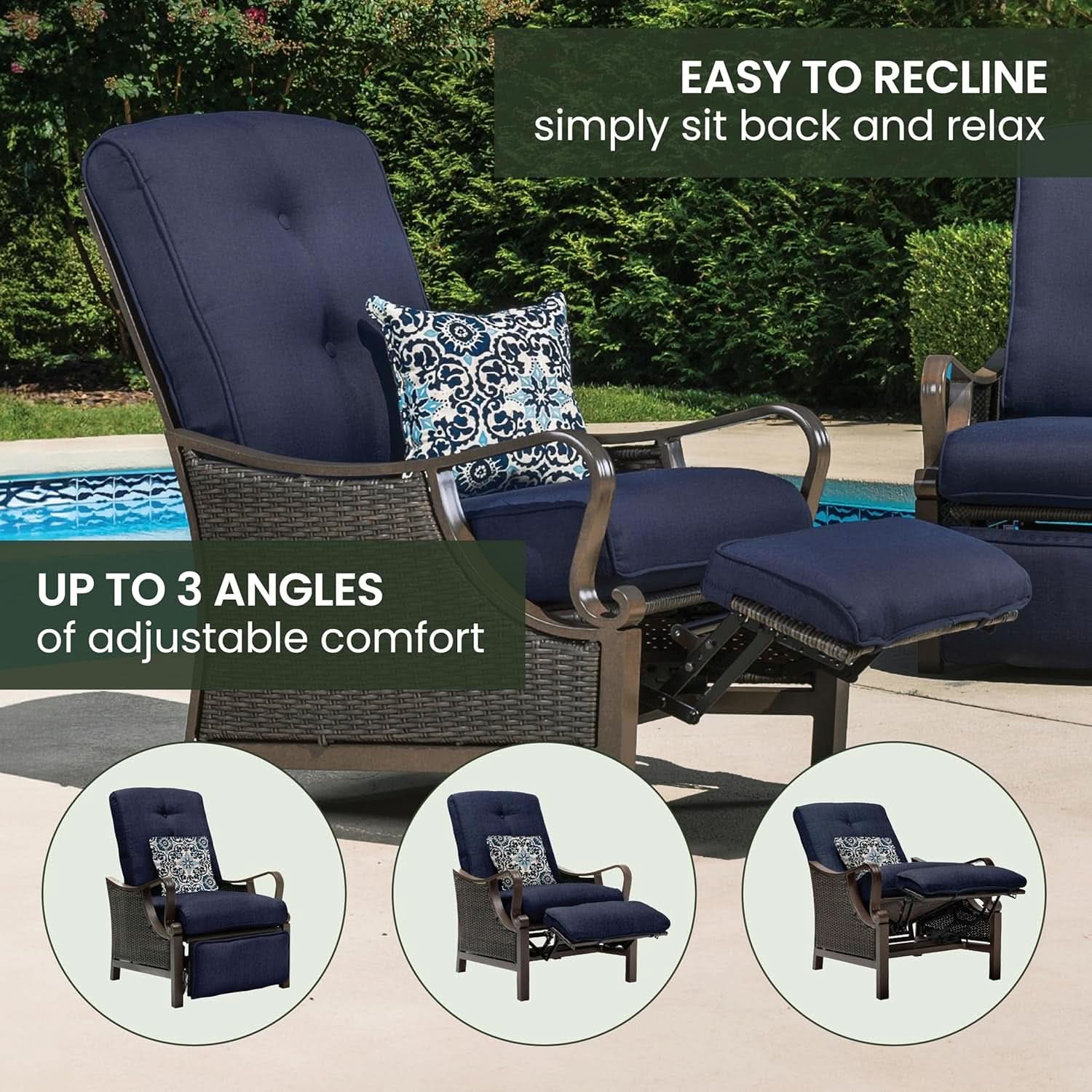 Luxury Outdoor Recliner Chair with Cushions and Pillow