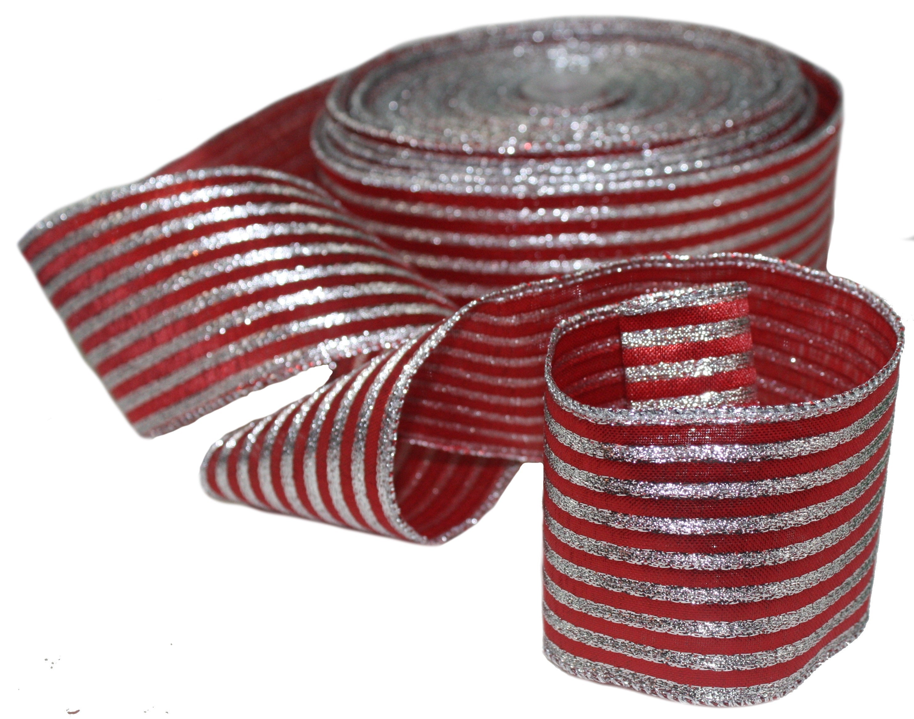 Luxury Red with Silver Stripe Ribbon - By The Yard