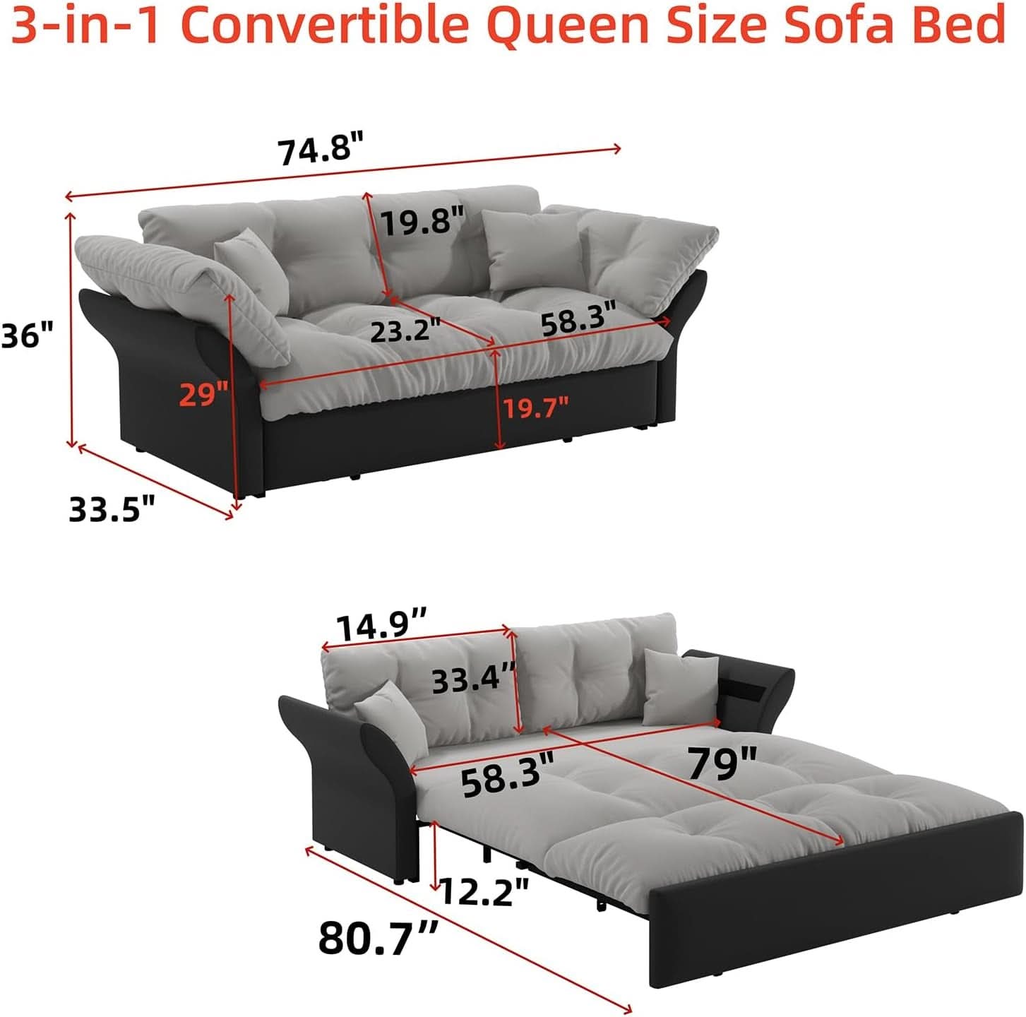Luxury Velvet Queen Sofa Bed Versatile Convertible Futon