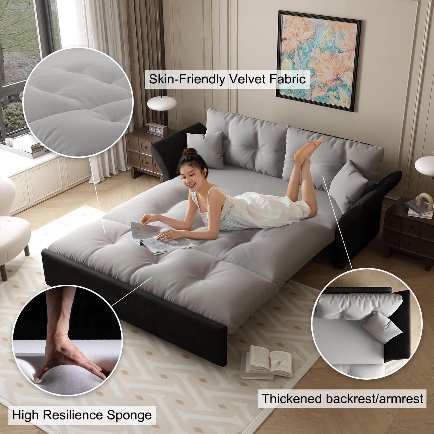 Luxury Velvet Queen Sofa Bed Versatile Convertible Futon