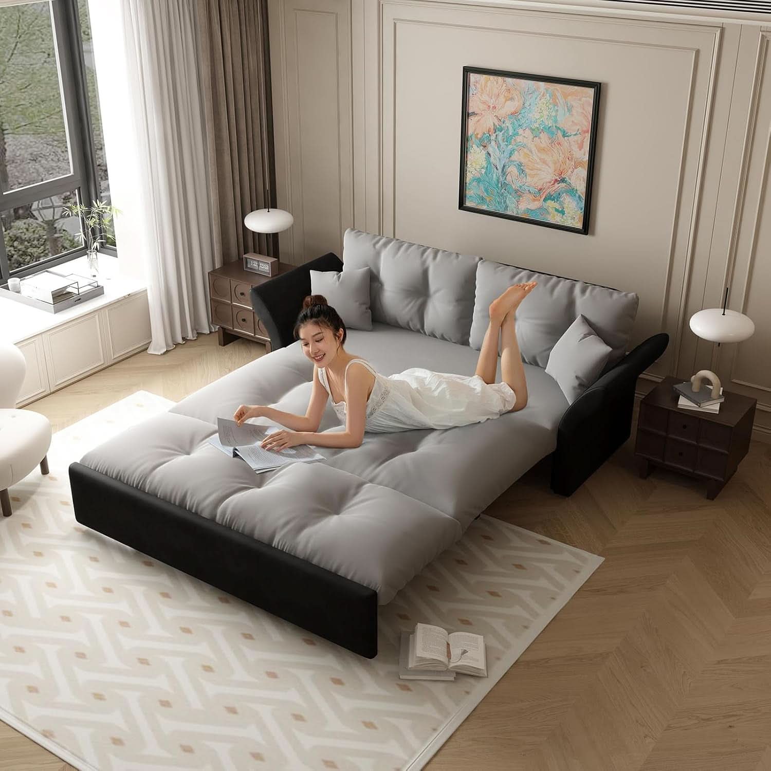 Luxury Velvet Queen Sofa Bed Versatile Convertible Futon