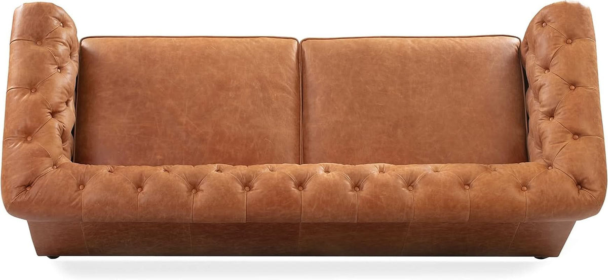 Lyon 87.4 Inch Cognac Tan Sofa Full Grain Leather Finish