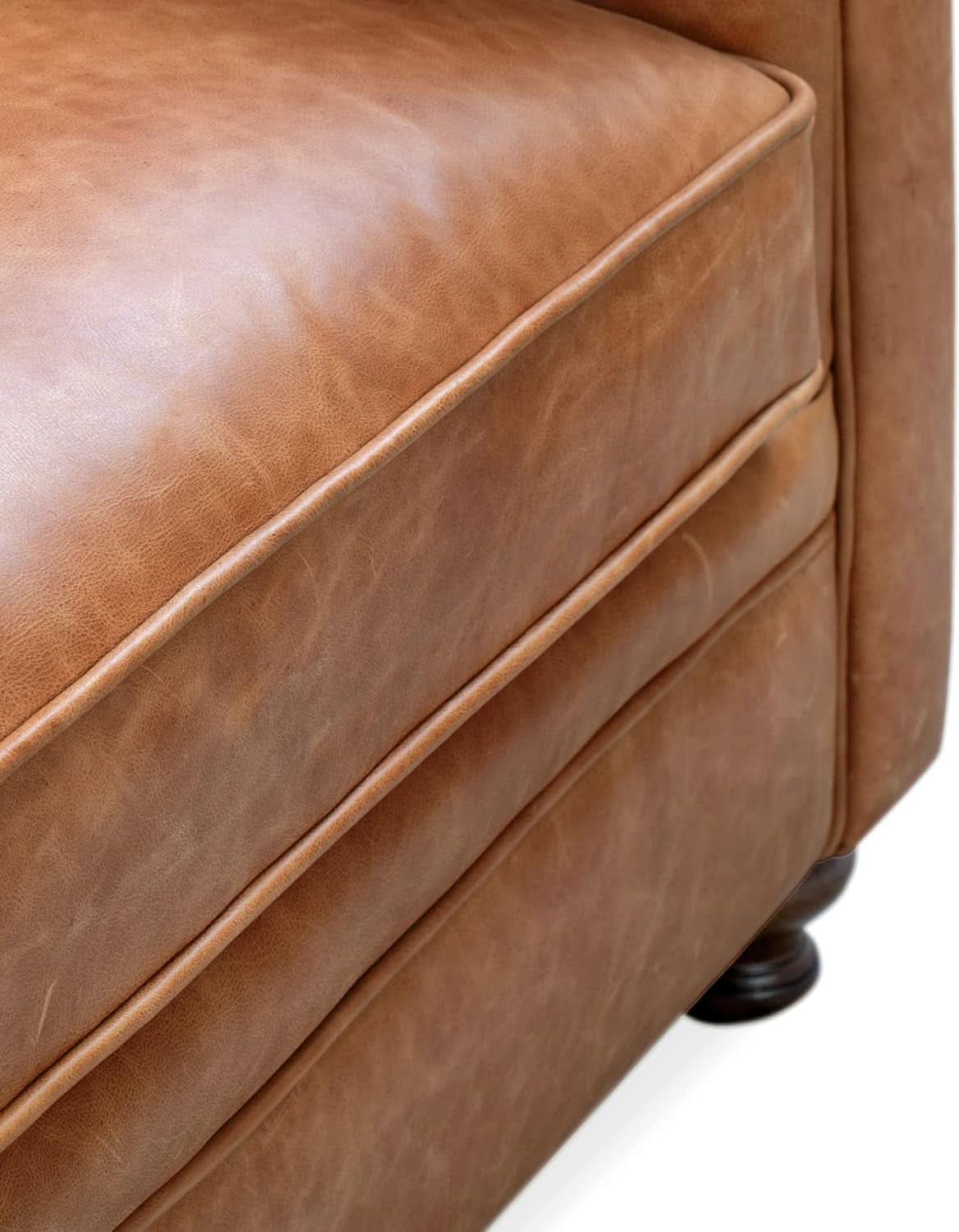 Lyon 87.4 Inch Cognac Tan Sofa Full Grain Leather Finish