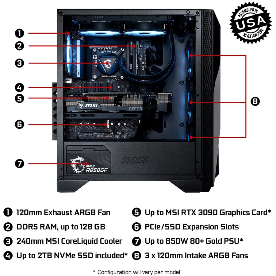 MSI Aegis RS Aegis RS 12TE-258US Gaming Desktop Computer - Intel Core i7 12th Gen i7-12700K - 16 GB - 1 TB SSD - Tower - Black AERS12TE258