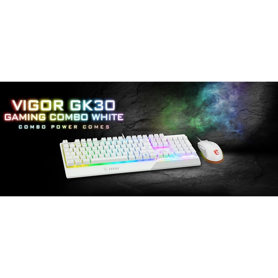 MSI Vigor GK30 White Gaming Keyboard - USB Plunger Cable Keyboard - White - USB Cable