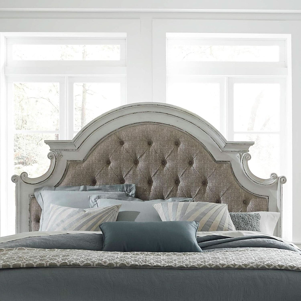 Magnolia Manor Queen Upholstered Headboard With Arched Crown