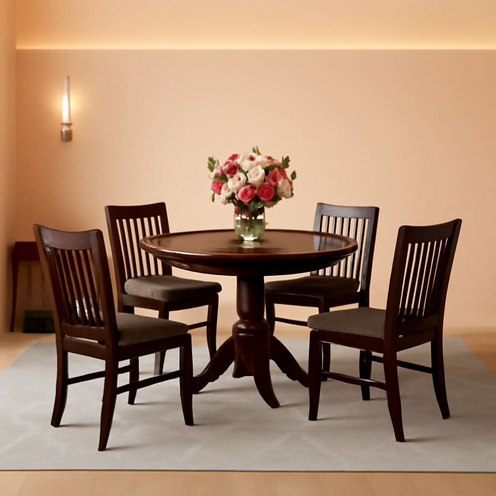 Mahogany Dining Table Set 5 Piece With Linen Chairs