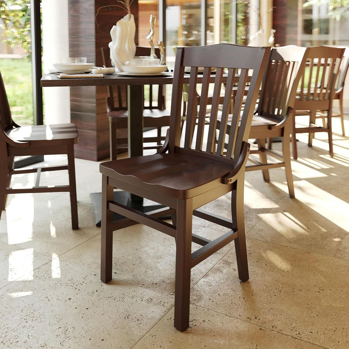 Mahogany Wood Dining Chair Walnut Finish Traditional Style
