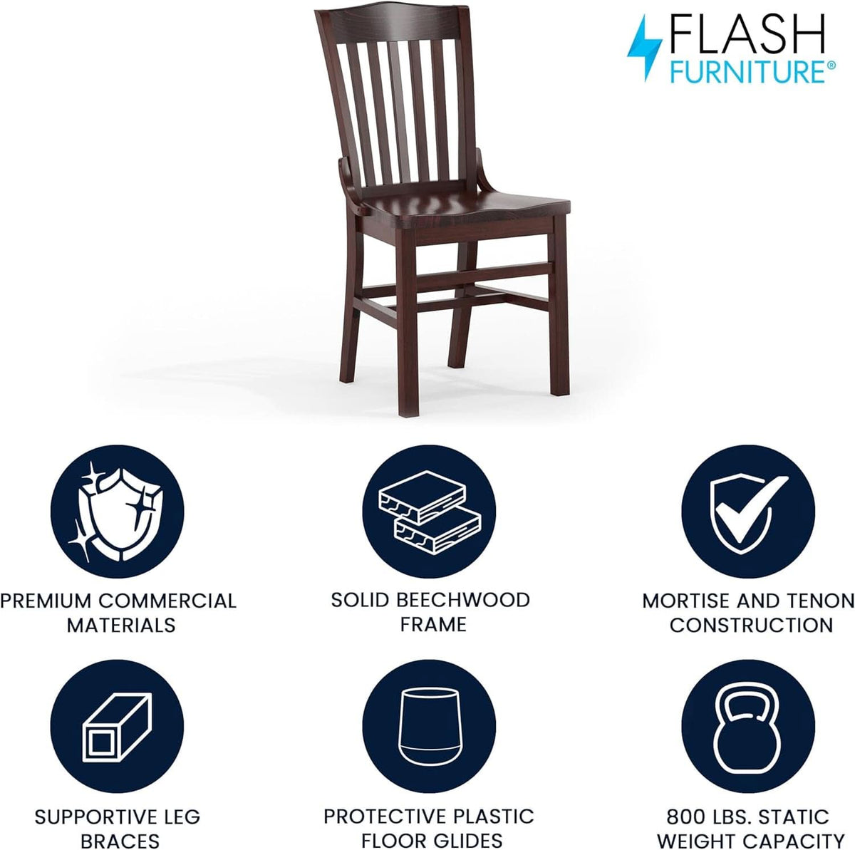 Mahogany Wood Dining Chair Walnut Finish Traditional Style