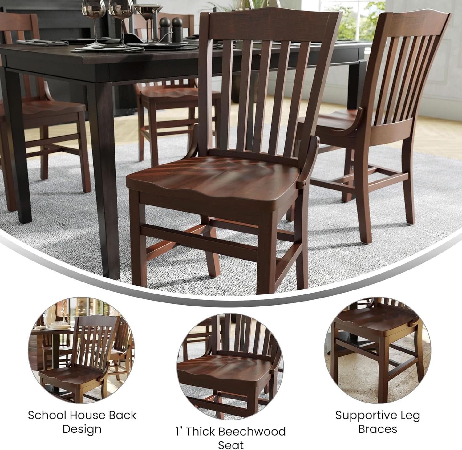 Mahogany Wood Dining Chair Walnut Finish Traditional Style