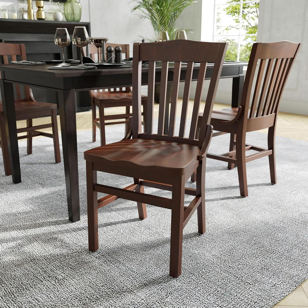 Mahogany Wood Dining Chair Walnut Finish Traditional Style