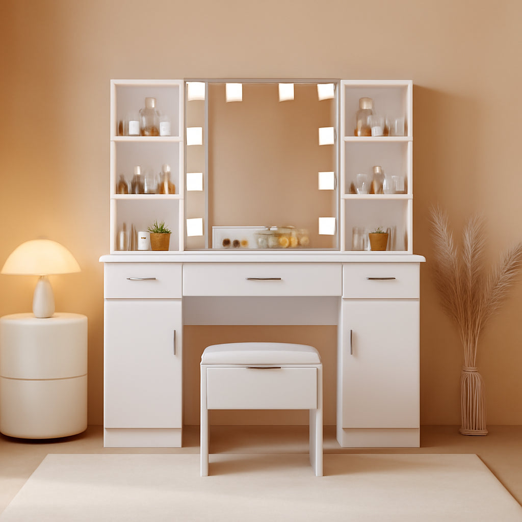 Makeup Vanity Desk With Lights White Home Furniture For Bedroom