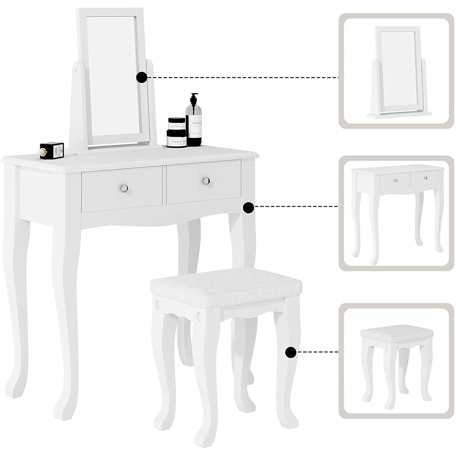 Makeup Vanity Table Set With 360 Degree Mirror And Drawers