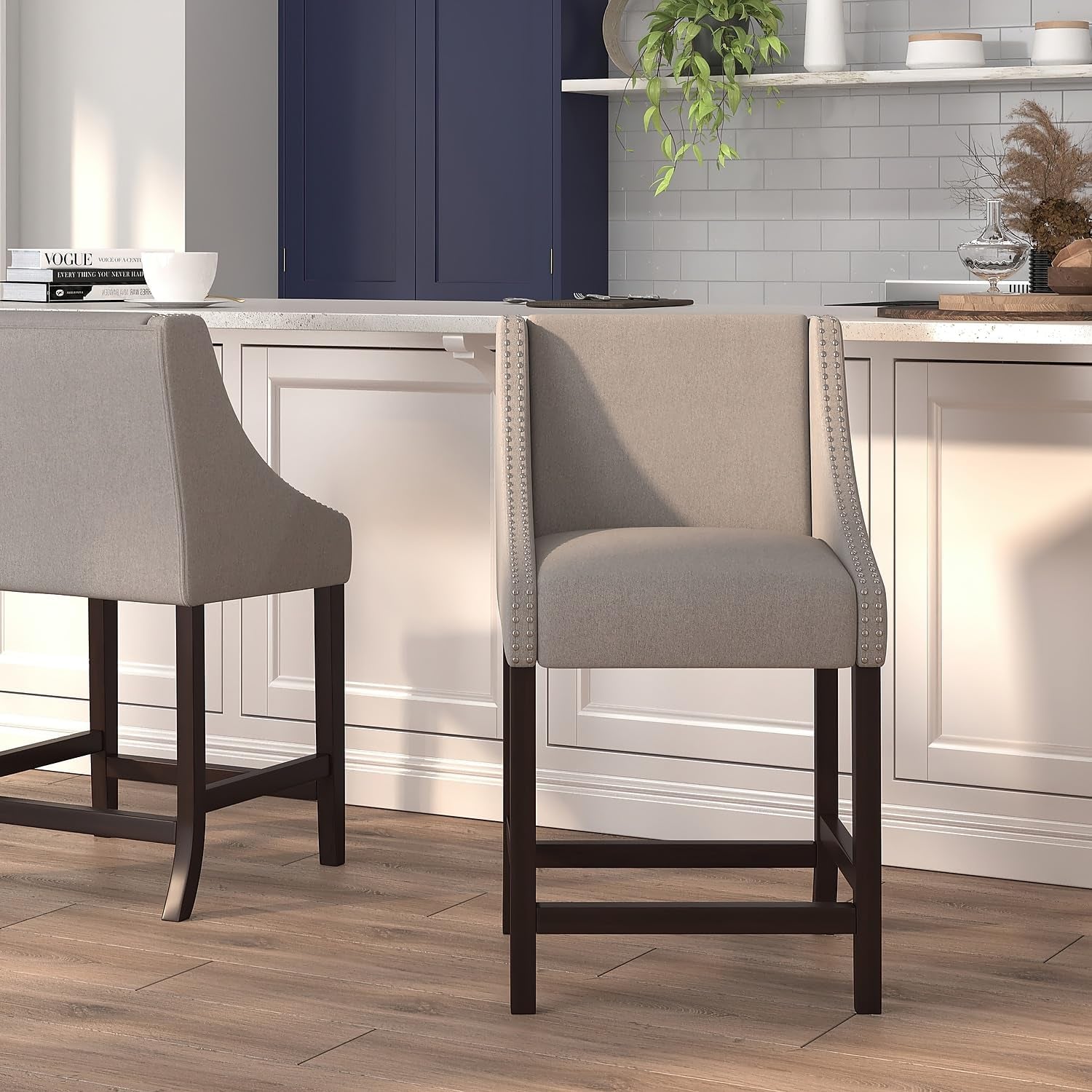 Mallory 2 Pack Contemporary Brown Vinyl Adjustable Height Bar Stools