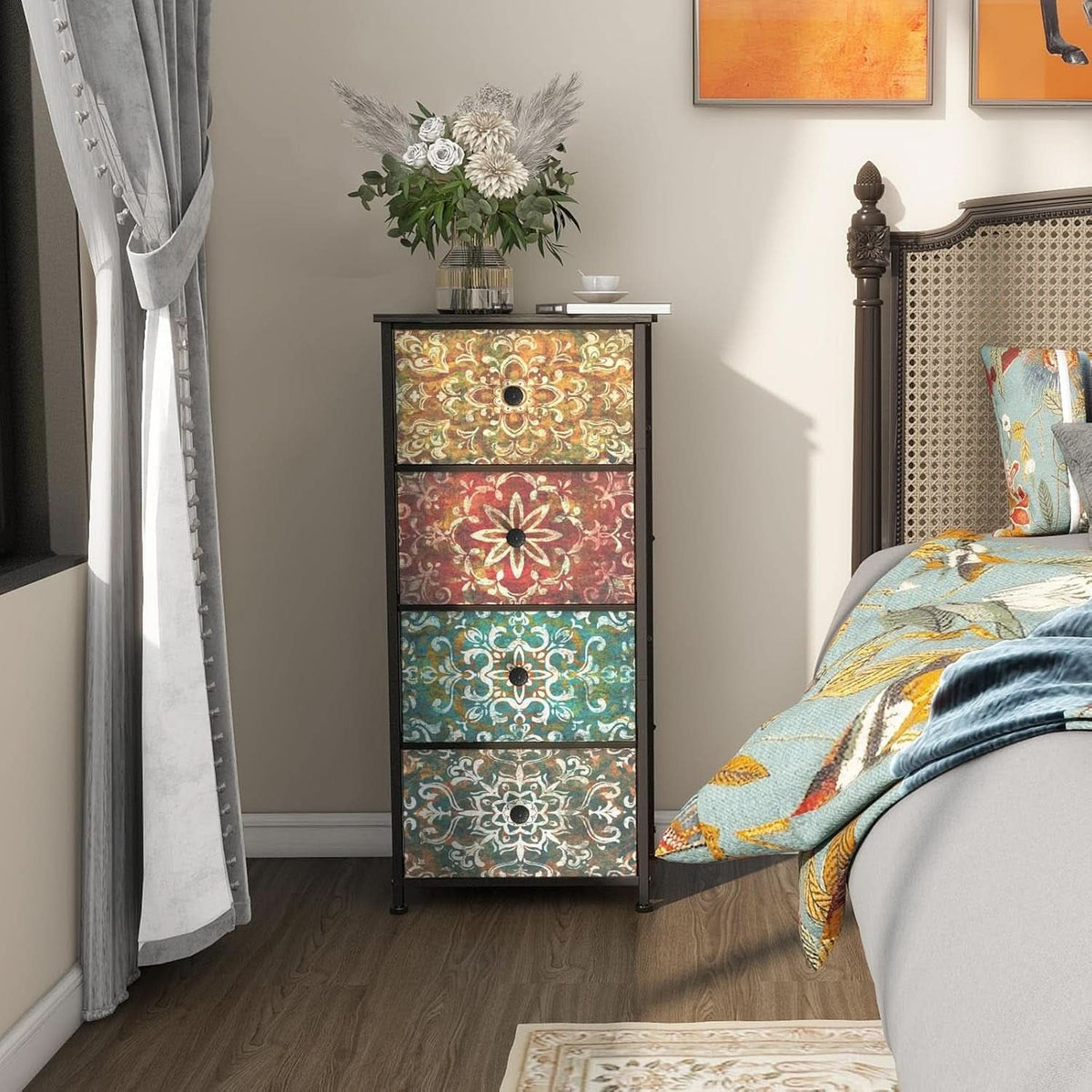 Mandala Fabric Drawers Dresser Narrow Chest Space Saving Bedroom