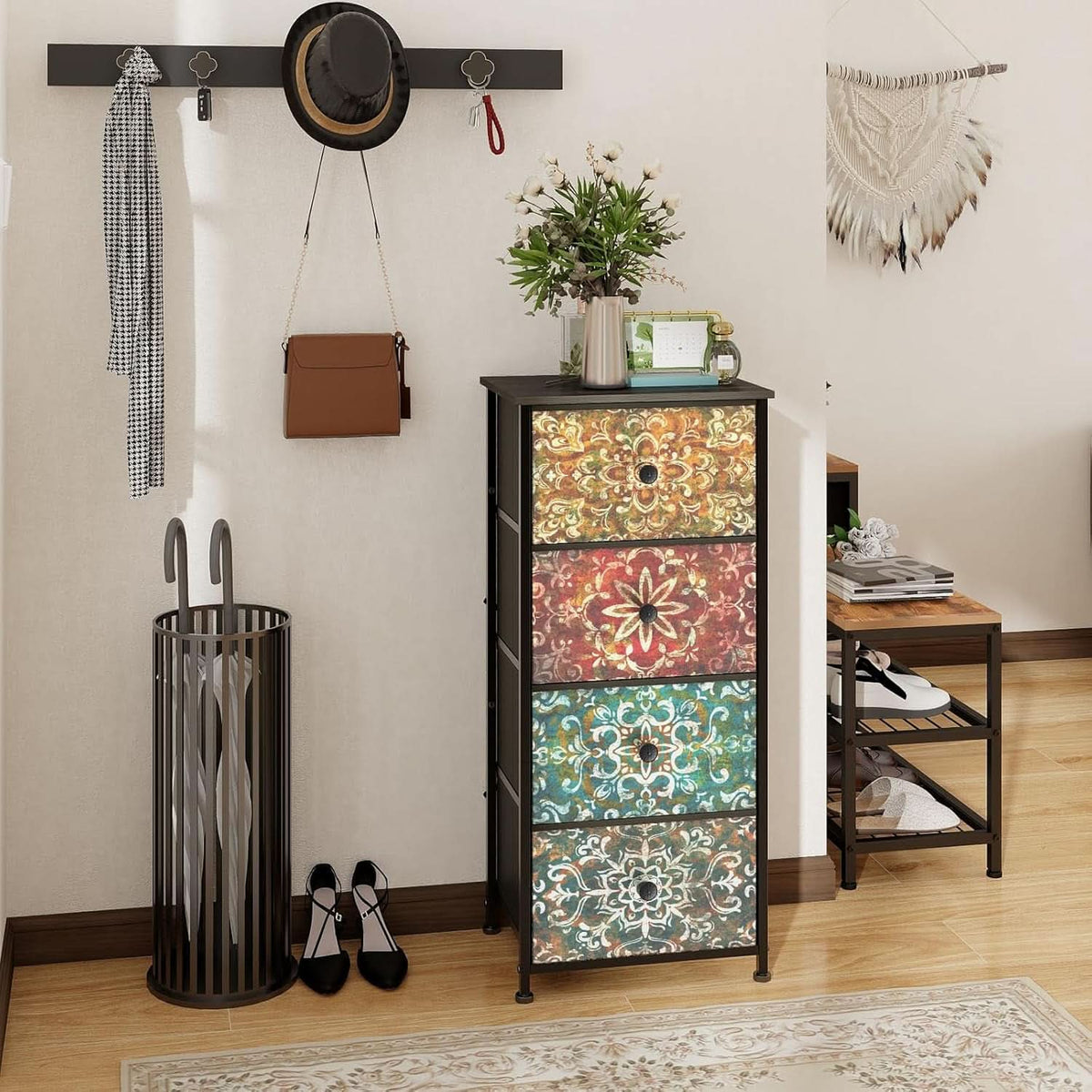 Mandala Fabric Drawers Dresser Narrow Chest Space Saving Bedroom