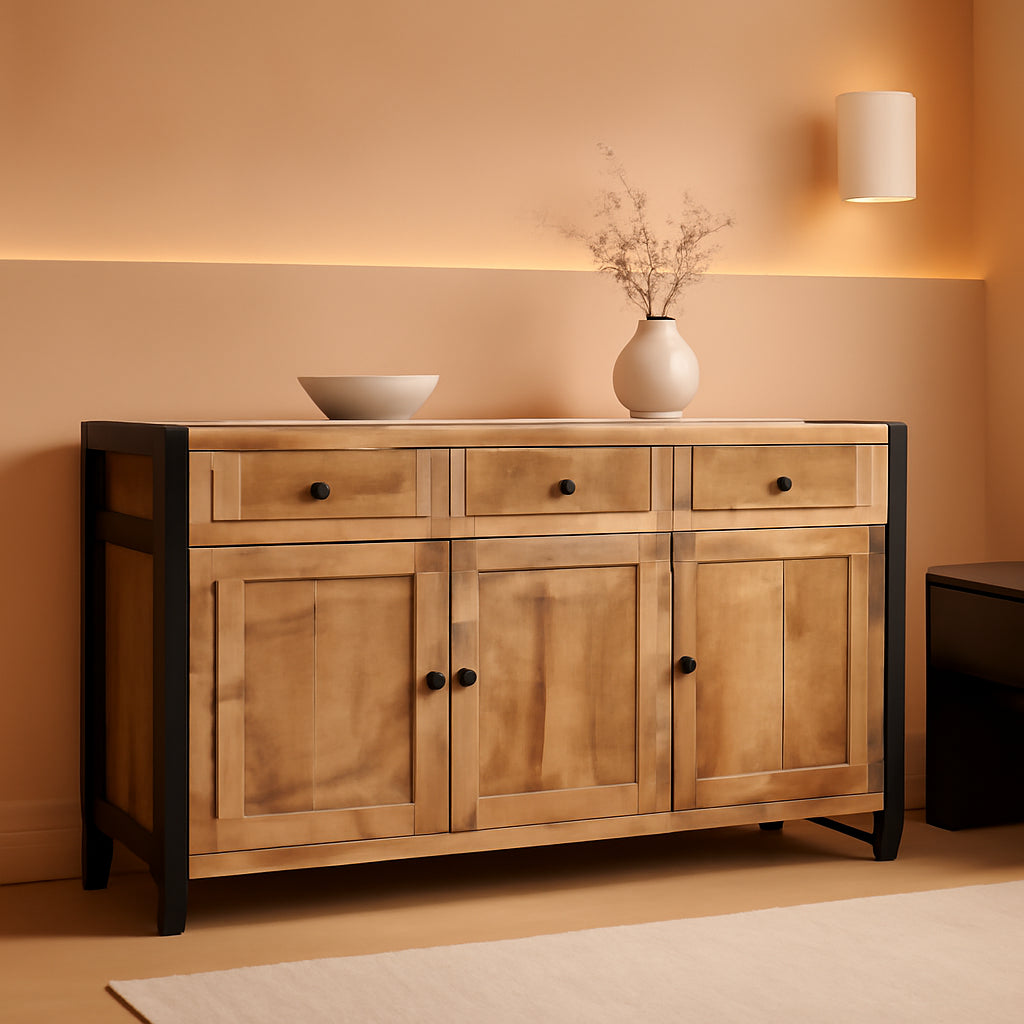 Mango Wood Sideboard Storage Cabinet With Steel Frame