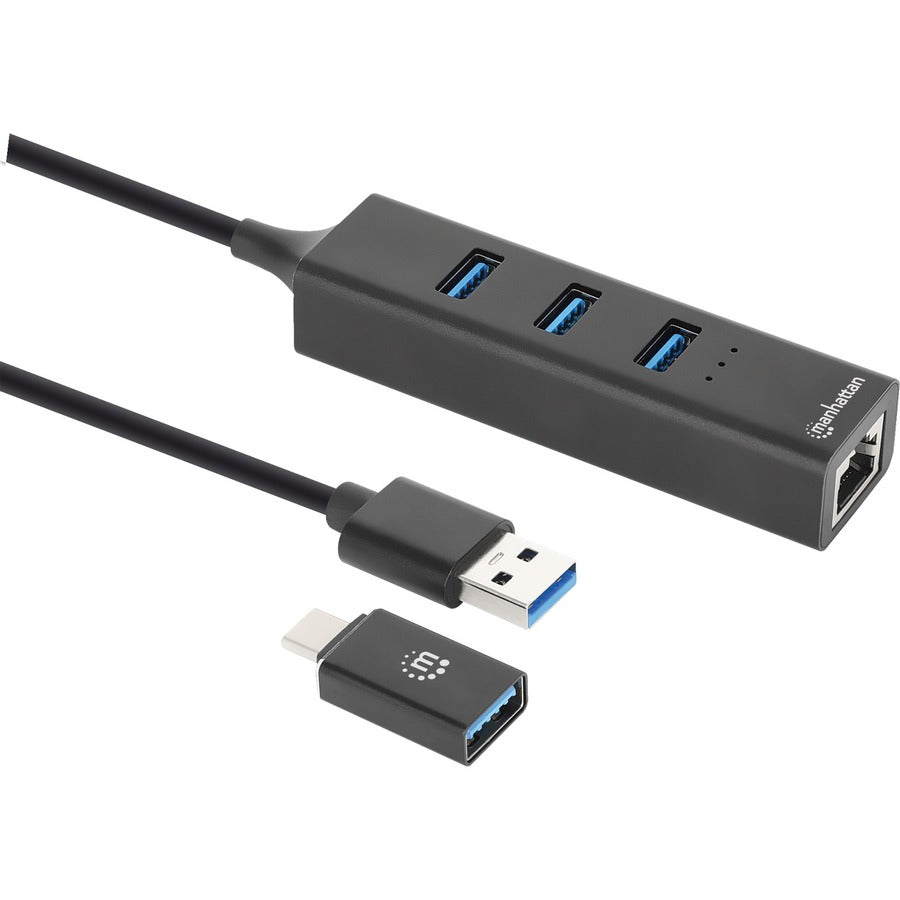 Manhattan 3-Port USB 3.0 Type-C/A Combo Hub with Gigabit Ethernet Network Adapter - USB