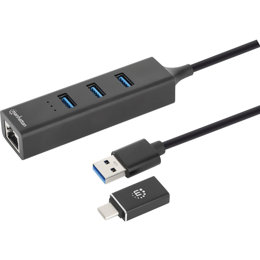 Manhattan 3-Port USB 3.0 Type-C/A Combo Hub with Gigabit Ethernet Network Adapter - USB