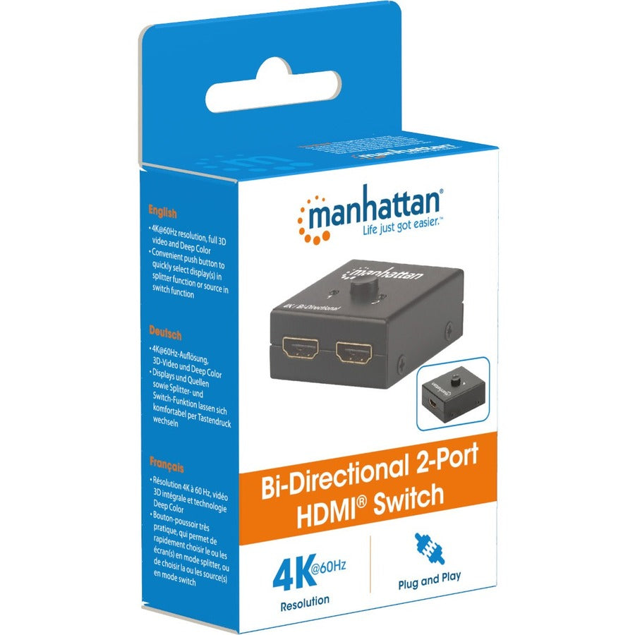 Manhattan 4K Bi-Directional 2-Port HDMI Switch - 4096 x 2160 - 4K - 1080p2 x 2 - Blu-ray