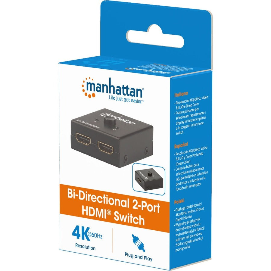 Manhattan 4K Bi-Directional 2-Port HDMI Switch - 4096 x 2160 - 4K - 1080p2 x 2 - Blu-ray