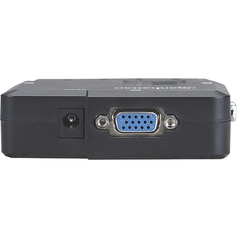 Manhattan KVM Switch Compact 2-Port, 2x USB-A, Cables included, Audio Support, Control 2x computers from one pc/mouse/screen, Black, Lifetime Warranty, Boxed