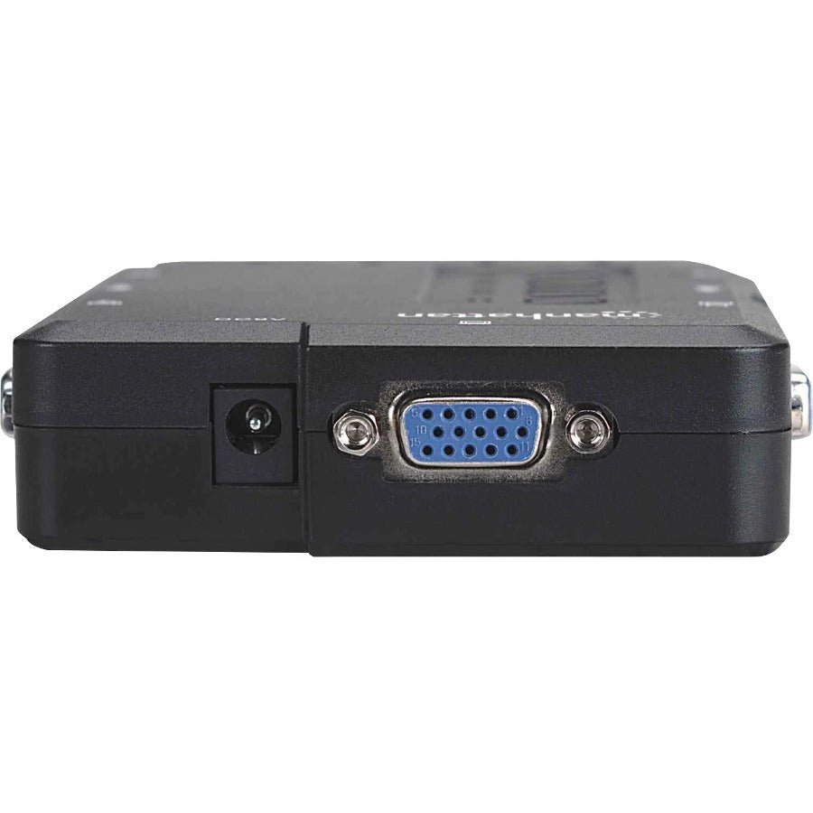 Manhattan KVM Switch Compact 4-Port, 4x USB-A, Cables included, Audio Support, Control 4x computers from one pc/mouse/screen, Black, Lifetime Warranty, Boxed